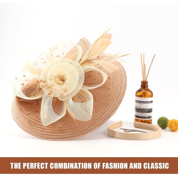 Fascinator Hat Flower Mesh Feathers Headband Clip for Women Tea Party - Picture 7 of 7